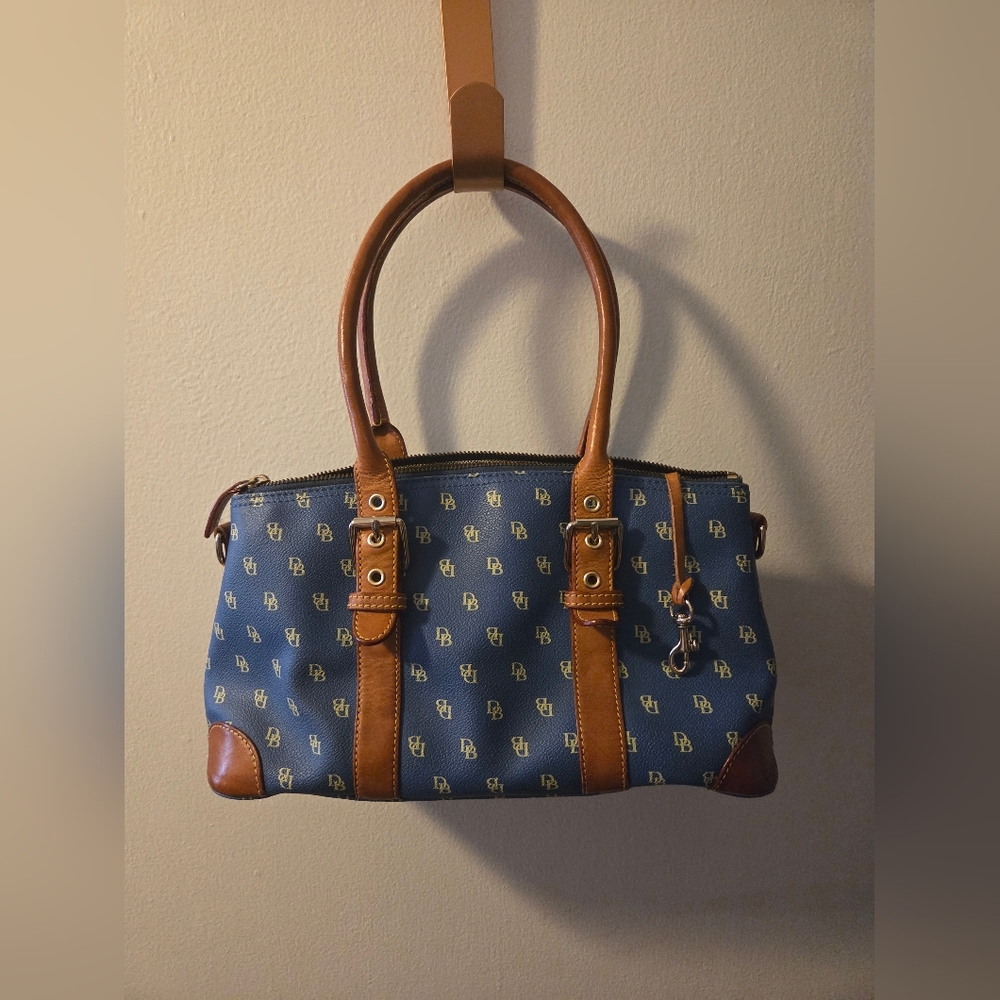 VGUC Dooney & Bourke Blue and Brown Hand Bag 13 X 7
